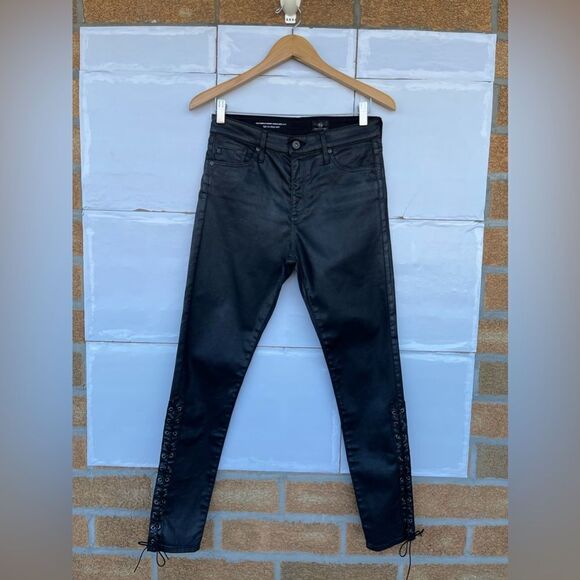 A.G. Adriano Goldshmied Farrah Black skinny Ankle Side Lace leather Jeans 28 R - Picture 4 of 17